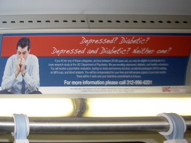 Sign on Chicago El reads: Depressed? Diabetic? Depressed and Diabetic? Neither one? DSCN1815.jpg